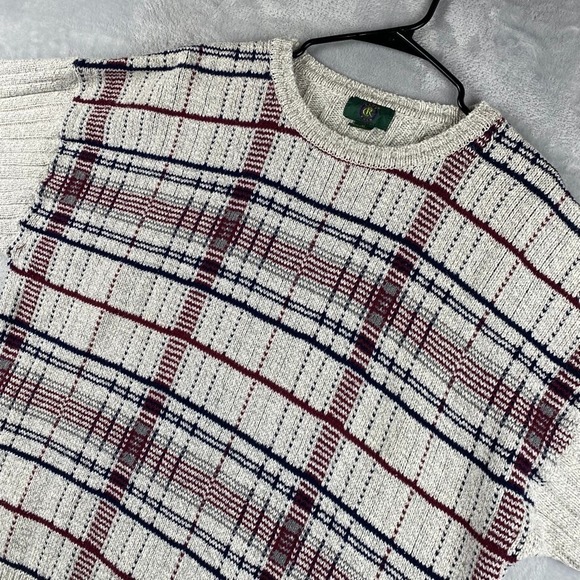 Club Room Other - Vintage Club Room Sweater Men XL Ivory Cream Plaid Crewneck Pullover Made In USA
